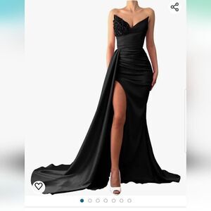 Strapless Mermaid Gown Sweetheart Beaded Prom Dresses Long Slit Sequin Formal E.